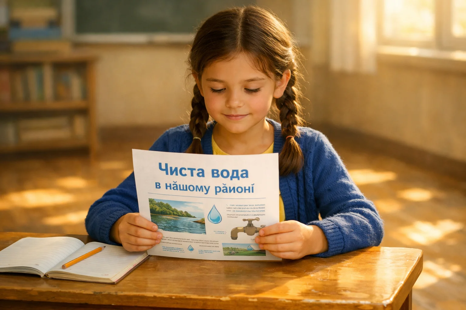Ганна ніжно читає проект Чиста вода в нашому районі